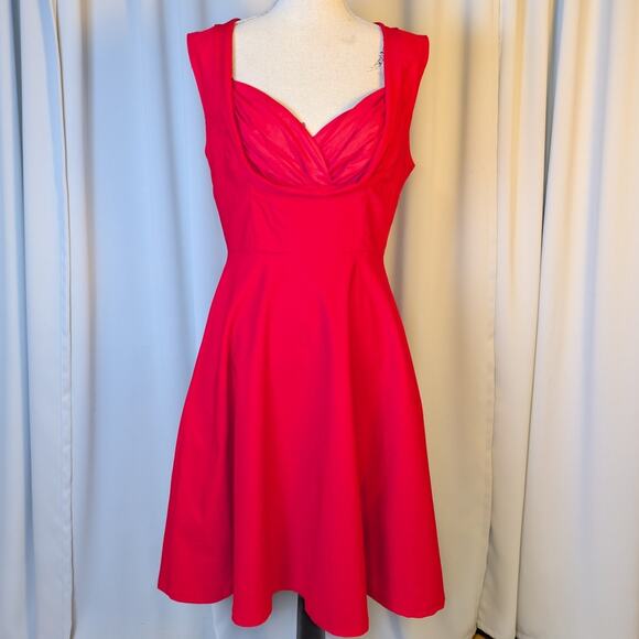Red Fit & Flare Dress XL Vintage Inspired 50s Pinup Rockabilly - Picture 16 of 16